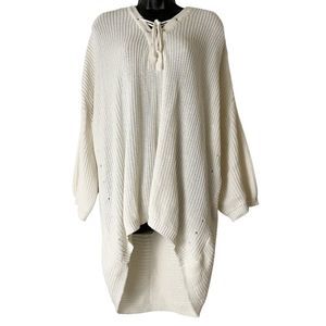 Altar’d State Oversized Lace Up Knit Sweater Bubble Puff Sleeve Cream Size L